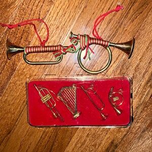 Old Fashioned Set of 6 Brass Musical Instruments Vintage Christmas Ornaments